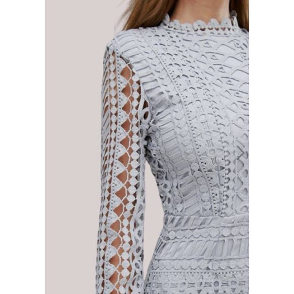 Misguided NWT High Neck Structured Lace Midi Dress Grey Sz 10 Body Con Cutout - Picture 3 of 16
